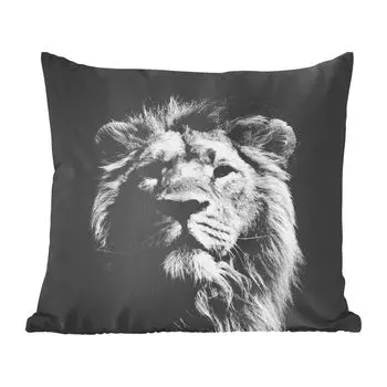 Декоративная подушка MuchoWow, диванная подушка, декоративная подушка для гостиной, 60 х 60 см, азиатский лев на черном фоне в черно-белых тонах - чехол на подушку - хлопчатобумажная ткань - декоративные наволочки