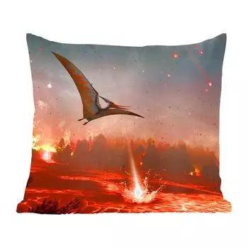 Декоративная подушка MuchoWow, диванная подушка, декоративная подушка для гостиной, 60 х 60 см, динозавры, камни, лава, иллюстрация, мальчики, дети, чехол на подушку, хлопчатобумажная ткань, декоративные чехлы на подушки