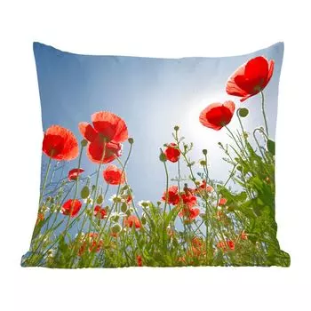 Декоративная подушка MuchoWow, диванная подушка, декоративная подушка для гостиной, 60 х 60 см, яркое солнце над маками в Испании - чехол на подушку - хлопчатобумажная ткань - декоративные чехлы на подушки
