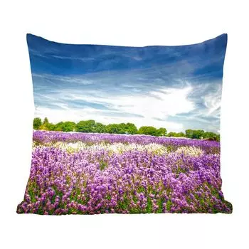 Декоративная подушка MuchoWow, диванная подушка, декоративная подушка для гостиной, 40 х 40 см, голубое небо над лавандой в природе - чехлы для диванных подушек - без наполнителя