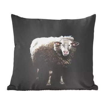 Декоративная подушка MuchoWow, диванная подушка, декоративная подушка для гостиной, 60 x 60 см, овцы - сельскохозяйственные животные - черный - чехол на подушку - хлопчатобумажная ткань - декоративные наволочки