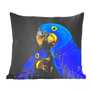Декоративная подушка MuchoWow, диванная подушка, декоративная подушка для гостиной, 60 х 60 см, попугай, птица, перья, синий, чехол на подушку, хлопчатобумажная ткань, декоративные чехлы на подушки