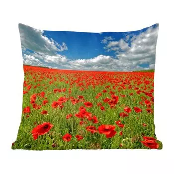 Декоративная подушка MuchoWow, диванная подушка, декоративная подушка для гостиной, 60 х 60 см, белоснежные облака над маковым полем - чехол на подушку - хлопковая ткань - декоративные наволочки