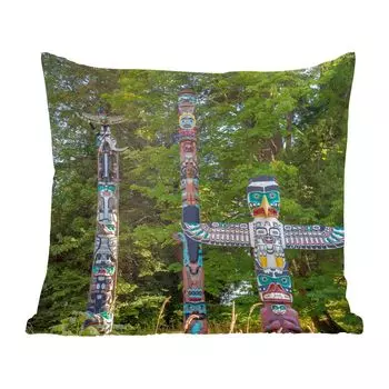 Декоративная подушка MuchoWow, диванная подушка, декоративная подушка для гостиной, 60 х 60 см, тотемные столбы индейца - чехол на подушку - хлопчатобумажная ткань - декоративные чехлы на подушки