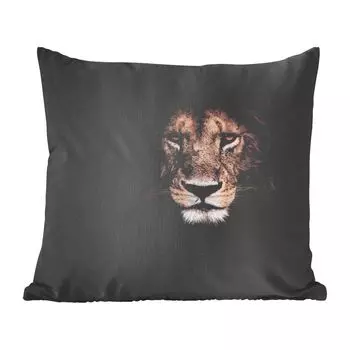Декоративная подушка MuchoWow, диванная подушка, декоративная подушка для гостиной, 60 х 60 см, лев, тень, дикий, чехол на подушку, хлопковая ткань, декоративные чехлы на подушки