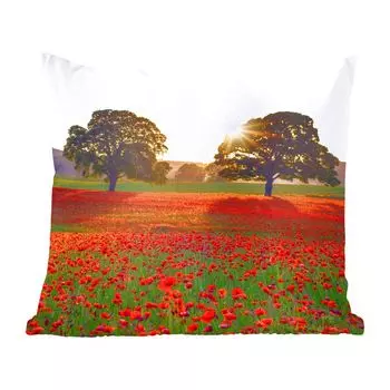 Декоративная подушка MuchoWow, диванная подушка, декоративная подушка для гостиной, 60 х 60 см, маковое поле с двумя большими деревьями - чехол на подушку - хлопковая ткань - декоративные наволочки