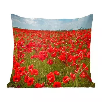 Декоративная подушка MuchoWow, диванная подушка, декоративная подушка для гостиной, 50 х 50 см, луг, полный маков - чехлы на подушки - украшение - спальня