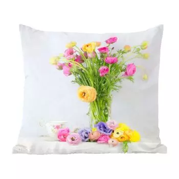 Декоративная подушка MuchoWow, диванная подушка, декоративная подушка для гостиной, 60 х 60 см, натюрморт - цвета - цветы - чехол на подушку - хлопчатобумажная ткань - декоративные наволочки