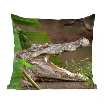 Декоративная подушка MuchoWow, диванная подушка, декоративная подушка для гостиной, 50 х 50 см, крокодил с открытой пастью - чехлы на подушки - украшение - спальня