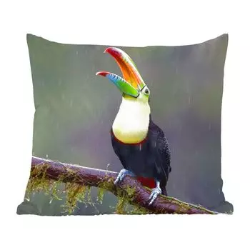 Декоративная подушка MuchoWow, диванная подушка, декоративная подушка для гостиной, 60 х 60 см, тукан под дождем - чехол на подушку - хлопчатобумажная ткань - декоративные наволочки