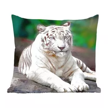 Декоративная подушка MuchoWow Диванная подушка Декоративная подушка для гостиной 60 x 60 см Белый тигр - Ствол дерева - Лес - Чехол на подушку - Хлопчатобумажная ткань - Декоративные наволочки