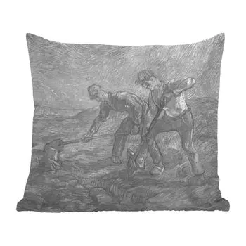 Декоративная подушка MuchoWow Диванная подушка Декоративная подушка для гостиной 60 x 60 см Экскаваторы - Винсент Ван Гог - Черно-белый - Чехол на подушку - Хлопчатобумажная ткань - Декоративные наволочки