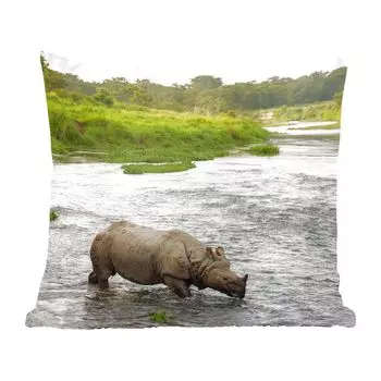 Декоративная подушка MuchoWow, диванная подушка, декоративная подушка для гостиной, 50 х 50 см, носорог в воде - чехлы на подушки - украшение - спальня