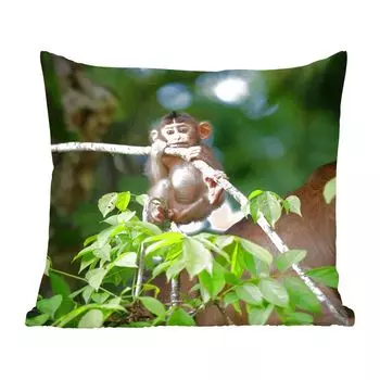 Декоративная подушка MuchoWow, диванная подушка, декоративная подушка для гостиной, 60 х 60 см, молодая обезьянка, висящая на ветке - чехол на подушку - хлопчатобумажная ткань - декоративные наволочки