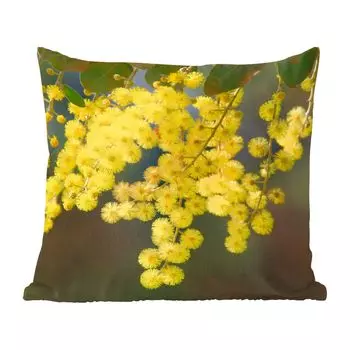 Декоративная подушка MuchoWow, диванная подушка, декоративная подушка для гостиной, 60 х 60 см, мимоза с желтыми листьями - чехол на подушку - хлопчатобумажная ткань - декоративные наволочки
