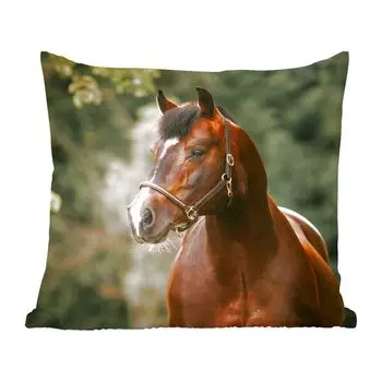 Декоративная подушка MuchoWow, диванная подушка, декоративная подушка для гостиной, 60 х 60 см, лошадь - ветки - портрет - чехол на подушку - хлопчатобумажная ткань - декоративные наволочки, мультиколор