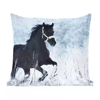 Декоративная подушка MuchoWow, диванная подушка, декоративная подушка для гостиной, 60 х 60 см, лошадь, снег, зима, чехол на подушку, хлопчатобумажная ткань, декоративные чехлы на подушки