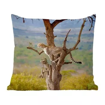 Декоративная подушка MuchoWow, диванная подушка, декоративная подушка для гостиной, 60 х 60 см, леопард, дерево, животное, чехол на подушку, хлопчатобумажная ткань, декоративные чехлы на подушки