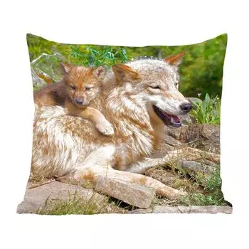 Декоративная подушка MuchoWow, диванная подушка, декоративная подушка для гостиной, 60 х 60 см, волк, детеныш, животное, чехол на подушку, хлопчатобумажная ткань, декоративные чехлы на подушки