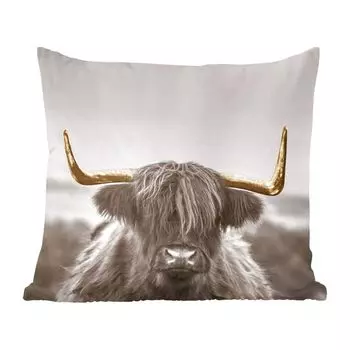 Декоративная подушка MuchoWow Диванная подушка Декоративная подушка для гостиной 60 x 60 см Шотландский горец - Золото - Рог - Чехол на подушку - Хлопчатобумажная ткань - Декоративные наволочки