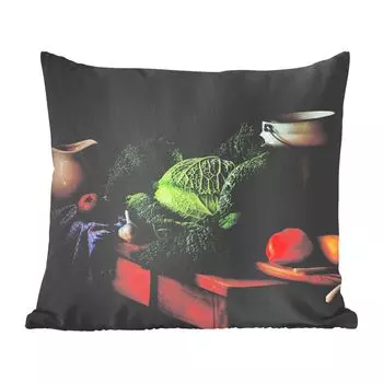 Декоративная подушка MuchoWow, диванная подушка, декоративная подушка для гостиной, 60 х 60 см, натюрморт - капуста - молочник - чехол на подушку - хлопчатобумажная ткань - декоративные наволочки