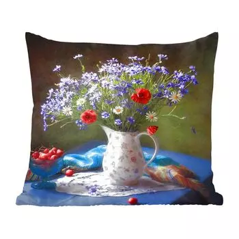 Декоративная подушка MuchoWow, диванная подушка, декоративная подушка для гостиной, 60 х 60 см, цветы - цвета - натюрморт - чехол на подушку - хлопчатобумажная ткань - декоративные наволочки, мультиколор