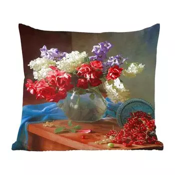 Декоративная подушка MuchoWow, диванная подушка, декоративная подушка для гостиной, 60 x 60 см, цвета - фрукты - натюрморт - чехол на подушку - хлопчатобумажная ткань - декоративные наволочки