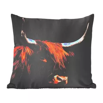 Декоративная подушка MuchoWow Диванная подушка Декоративная подушка для гостиной 60 x 60 см Шотландский горец - Корова - Черный - Чехол на подушку - Хлопчатобумажная ткань - Декоративные наволочки