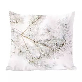 Декоративная подушка MuchoWow, диванная подушка, декоративная подушка для гостиной, 60 х 60 см, зима - ветки - снег - чехол на подушку - хлопчатобумажная ткань - декоративные наволочки