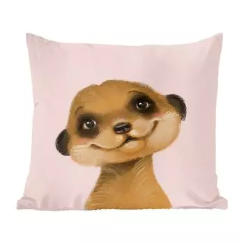 Декоративная подушка MuchoWow, диванная подушка, декоративная подушка для гостиной, 60 х 60 см, животные - сурикаты - розовый - чехол на подушку - хлопчатобумажная ткань - декоративные наволочки
