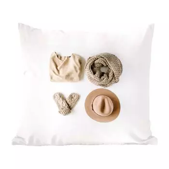 Декоративная подушка MuchoWow, диванная подушка, декоративная подушка для гостиной, 60 х 60 см, зима - одежда - шарф - чехол на подушку - хлопчатобумажная ткань - декоративные наволочки