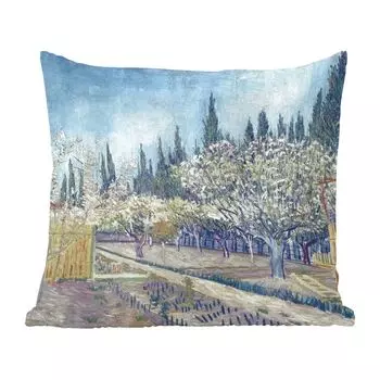 Декоративная подушка MuchoWow, диванная подушка, декоративная подушка для гостиной, 60 х 60 см, фруктовый сад перед кипарисами - Винсент Ван Гог - чехол на подушку - хлопчатобумажная ткань - декоративные наволочки