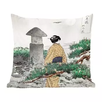 Декоративная подушка MuchoWow Диванная подушка Декоративная подушка для гостиной 60 x 60 см Женщина - Кимоно - Дерево - Японский - Наволочка - Хлопчатобумажная ткань - Декоративные наволочки