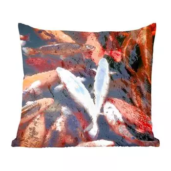 Декоративная подушка MuchoWow, диванная подушка, декоративная подушка для гостиной, 50 х 50 см, пруд с карпом кои сверху - чехлы на подушки - декорирование - спальня
