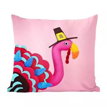 Декоративная подушка MuchoWow, диванная подушка, декоративная подушка для гостиной, 50 х 50 см, фламинго в костюме индейки - чехлы на подушки - украшение - спальня