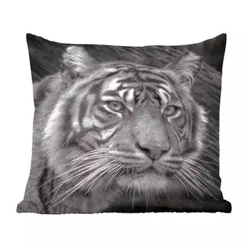 Декоративная подушка MuchoWow, диванная подушка, декоративная подушка для гостиной, 60 х 60 см, тигр, дикий, черный, белый, чехол на подушку, хлопчатобумажная ткань, декоративные чехлы на подушки, мультиколор