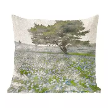Декоративная подушка MuchoWow Диванная подушка Декоративная подушка для гостиной 60 x 60 см Расписные цветы в поле - Чехол на подушку - Хлопчатобумажная ткань - Декоративные наволочки