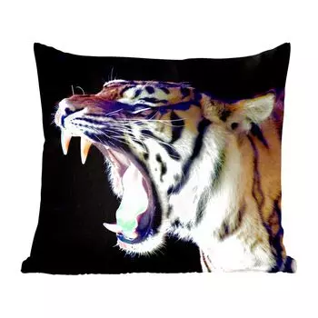 Декоративная подушка MuchoWow, диванная подушка, декоративная подушка для гостиной, 60 х 60 см, тигр, зубы, портрет, чехол на подушку, хлопчатобумажная ткань, декоративные чехлы на подушки