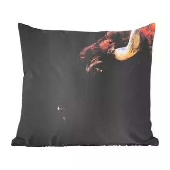 Декоративная подушка MuchoWow, диванная подушка, декоративная подушка для гостиной, 60 х 60 см, бизон - рог - портрет - чехол на подушку - хлопчатобумажная ткань - декоративные наволочки