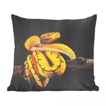 Декоративная подушка MuchoWow, диванная подушка, декоративная подушка для гостиной, 60 х 60 см, змея - ветка - желтый - чехол на подушку - хлопчатобумажная ткань - декоративные наволочки