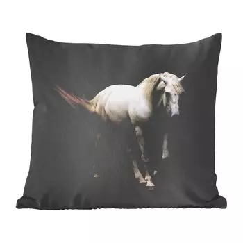 Декоративная подушка MuchoWow, диванная подушка, декоративная подушка для гостиной, 60 х 60 см, лошади, сельскохозяйственные животные, черный, чехол на подушку, хлопчатобумажная ткань, декоративные чехлы на подушки, мультиколор