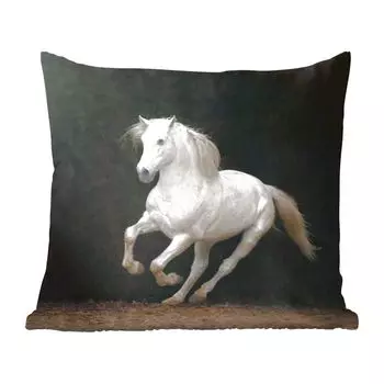 Декоративная подушка MuchoWow, диванная подушка, декоративная подушка для гостиной, 60 х 60 см, лошади, черный, портрет, чехол на подушку, хлопчатобумажная ткань, декоративные чехлы на подушки, мультиколор