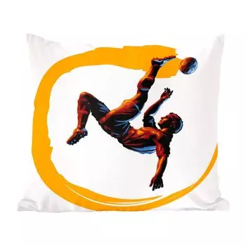 Декоративная подушка MuchoWow, диванная подушка, декоративная подушка для гостиной, 60 х 60 см, иллюстрация футболиста, выполняющего удар через голову - мальчики - девочки - дети - чехол на подушку - хлопчатобумажная ткань - декоративные чехлы н...