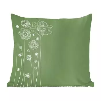 Декоративная подушка MuchoWow, диванная подушка, декоративная подушка для гостиной, 60 х 60 см, иллюстрация цветочного узора зеленого цвета - чехол на подушку - хлопчатобумажная ткань - декоративные наволочки