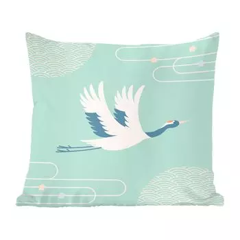 Декоративная подушка MuchoWow, диванная подушка, декоративная подушка для гостиной, 60 х 60 см, иллюстрация китайского журавля на синем фоне - чехол на подушку - хлопчатобумажная ткань - декоративные наволочки