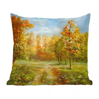 Декоративная подушка MuchoWow, диванная подушка, декоративная подушка для гостиной, 60 х 60 см, иллюстрация осенних деревьев в лесу - чехол на подушку - хлопчатобумажная ткань - декоративные наволочки