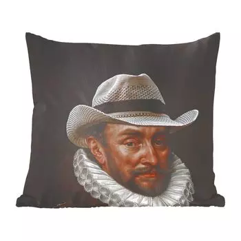 Декоративная подушка MuchoWow, диванная подушка, декоративная подушка для гостиной, 60 х 60 см, Вильгельм Оранский - искусство - шляпа - чехол на подушку - хлопчатобумажная ткань - декоративные наволочки