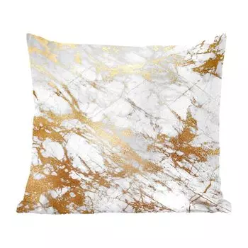 Декоративная подушка MuchoWow, диванная подушка, декоративная подушка для гостиной, 60 х 60 см, мрамор, золото, белый, чехол на подушку, хлопчатобумажная ткань, декоративные чехлы на подушки, мультиколор