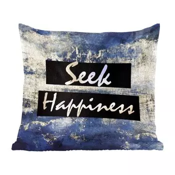 Декоративная подушка MuchoWow Диванная подушка Декоративная подушка для гостиной 60 x 60 см Цитата - Счастье - Золото - Синий - Чехол на подушку - Хлопчатобумажная ткань - Декоративные наволочки