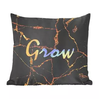Декоративная подушка MuchoWow, диванная подушка, декоративная подушка для гостиной, 60 х 60 см, цитата - рост - золото - мрамор - чехол на подушку - хлопчатобумажная ткань - декоративные наволочки